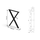 Noga do stołu w kształcie X czarna 60x20 H-720